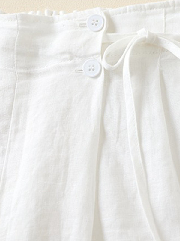 Dam Baggy Shorts Retro Vävd Bomull Linne 7