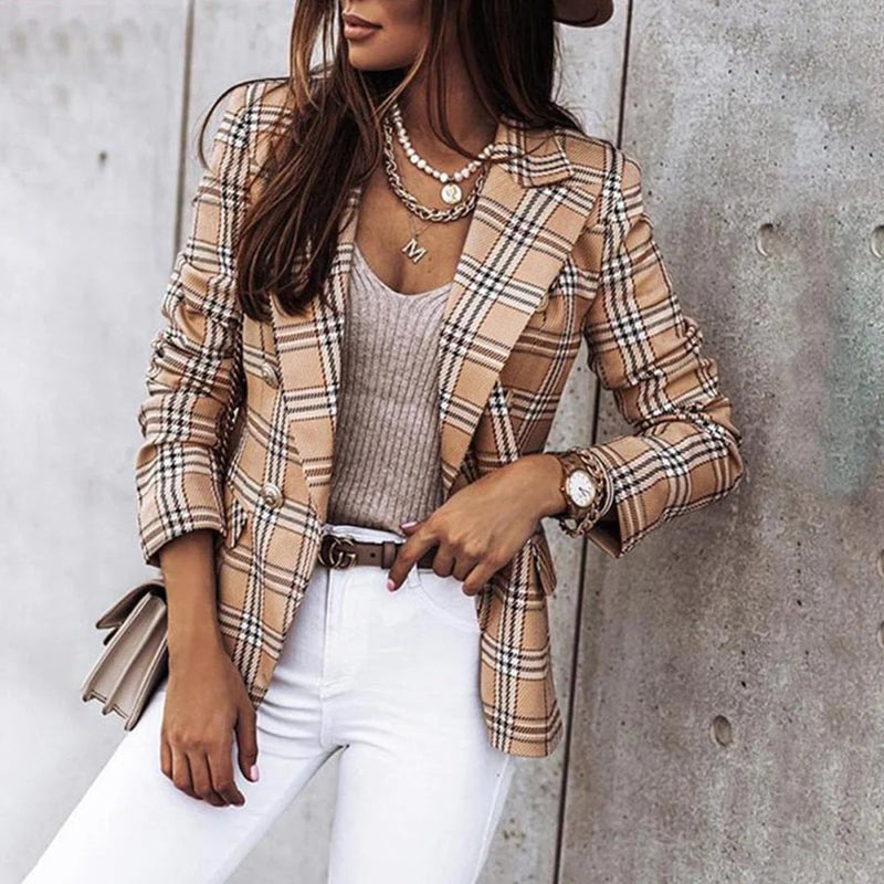 Dam Blazer i Rutig Design 7