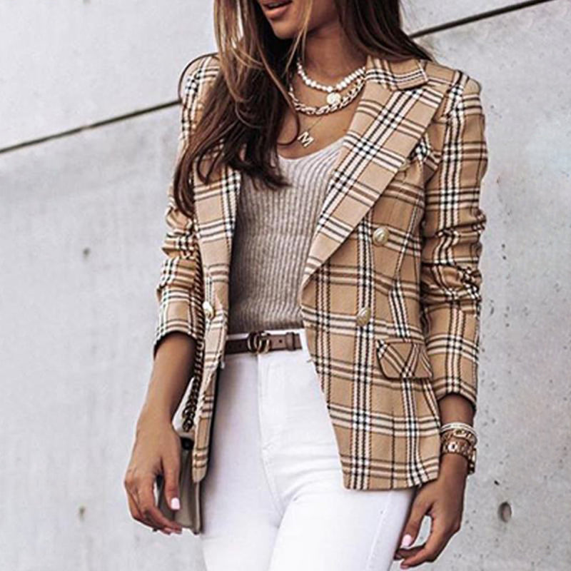 Dam Blazer i Rutig Design 8