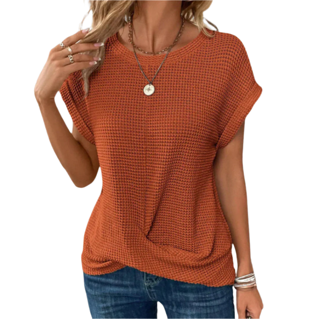 Dam Blus Avslappnad Mjuk Tyg med Uppvikta Ärmar 0