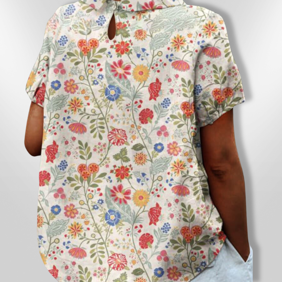 Dam Blus Blommönster Avslappnad Passform Lätt Tyg 1