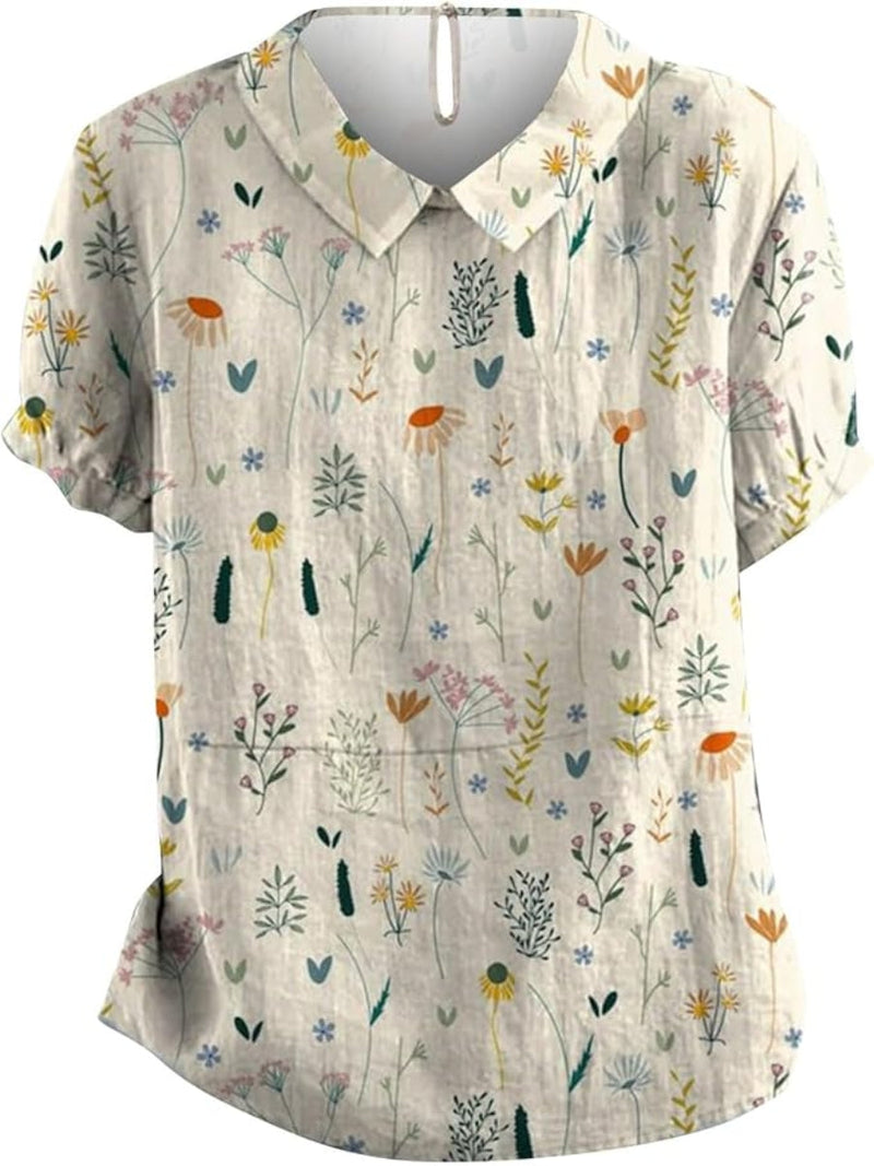 Dam Blus Blommönster Mjuk Material Pastellfärger 0