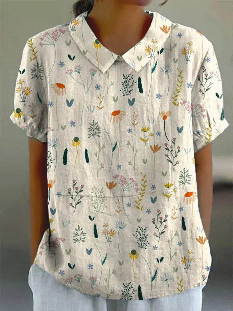 Dam Blus Blommönster Mjuk Material Pastellfärger 1