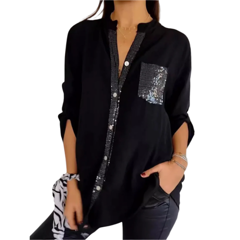 Dam Blus Chic med Glittrande Detaljer Mjuk Tyg 0