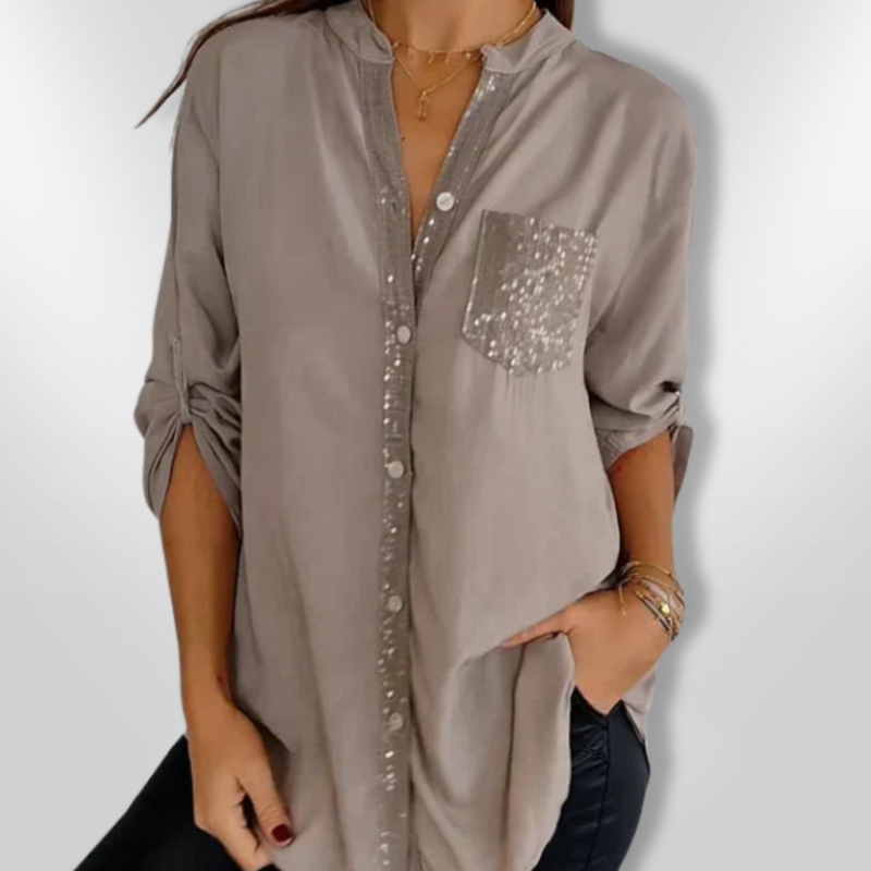 Dam Blus Chic med Glittrande Detaljer Mjuk Tyg 1