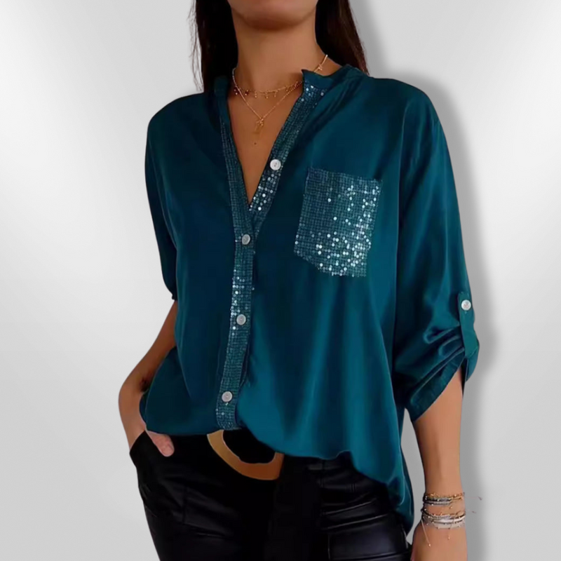 Dam Blus Chic med Glittrande Detaljer Mjuk Tyg 4