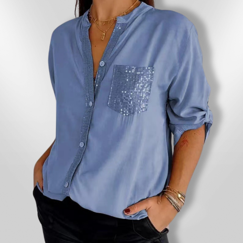 Dam Blus Chic med Glittrande Detaljer Mjuk Tyg 5
