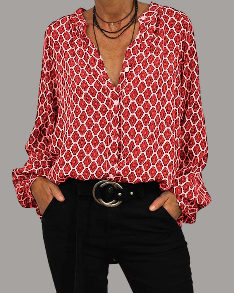 Dam Blus Långärmad Geometrisk Design 3