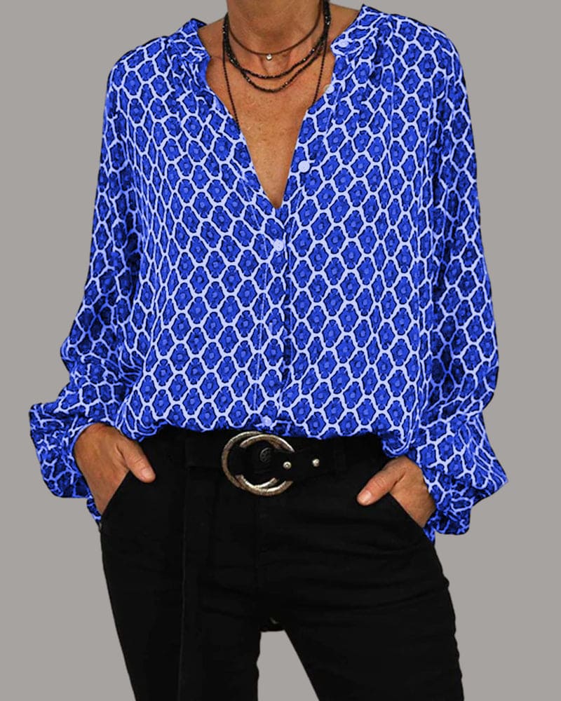 Dam Blus Långärmad Geometrisk Design 4