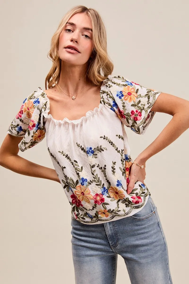 Dam Blus Off The Shoulder Blommönstrad Broderad Rayon Polyester 5