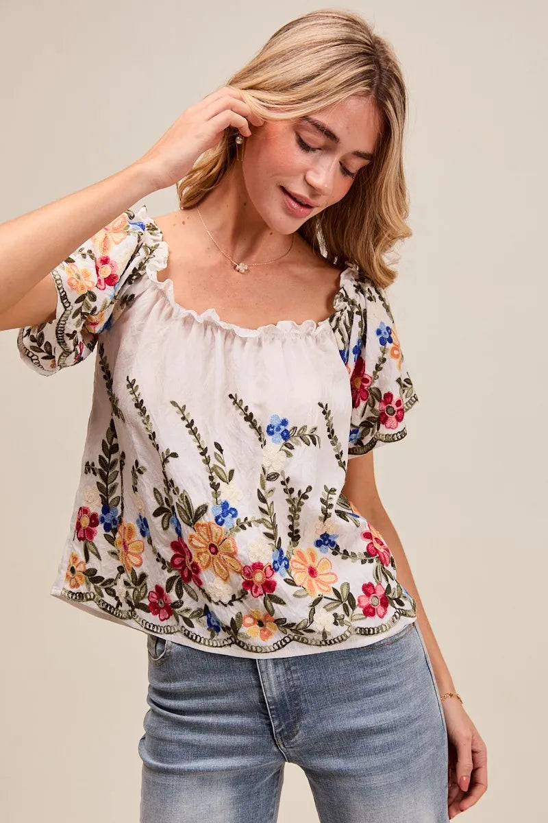 Dam Blus Off The Shoulder Blommönstrad Broderad Rayon Polyester 6