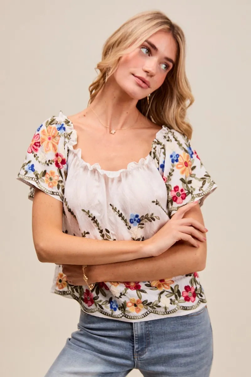 Dam Blus Off The Shoulder Blommönstrad Broderad Rayon Polyester 7