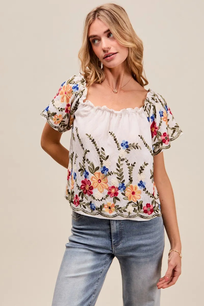 Dam Blus Off The Shoulder Blommönstrad Broderad Rayon Polyester 8