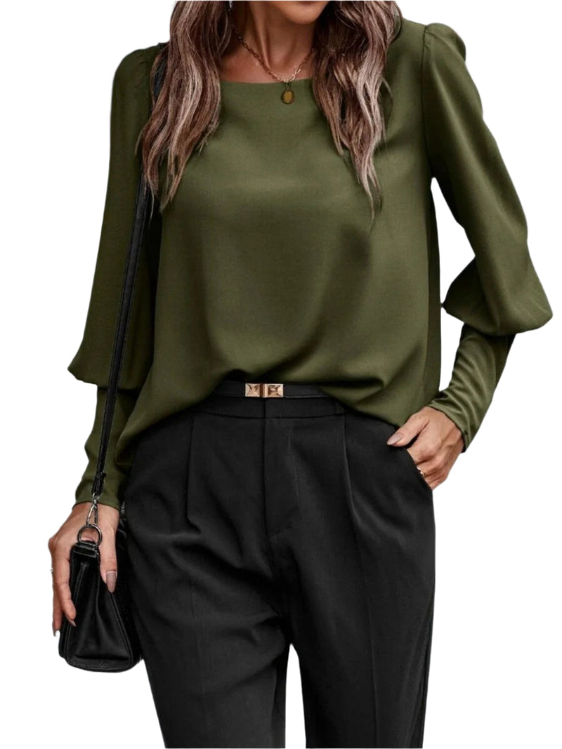Dam Blus Rund Hals Lyktaärmar Polyester 0