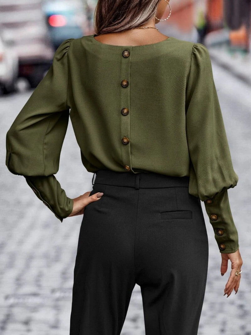Dam Blus Rund Hals Lyktaärmar Polyester 1