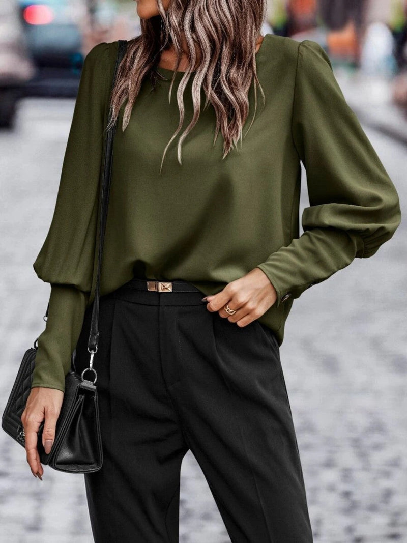 Dam Blus Rund Hals Lyktaärmar Polyester 2