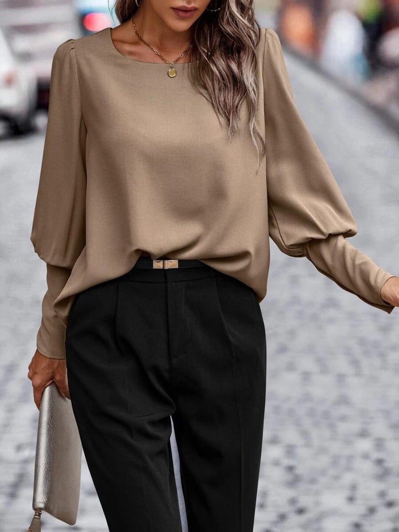 Dam Blus Rund Hals Lyktaärmar Polyester 3