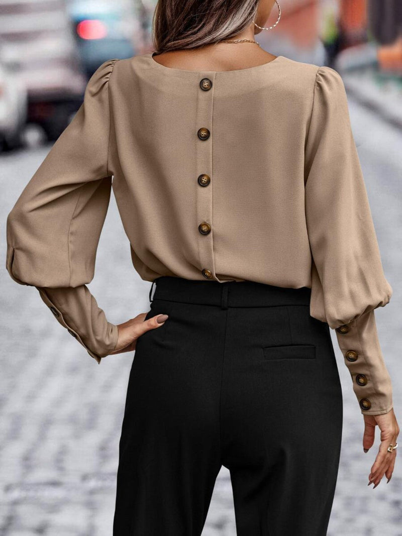 Dam Blus Rund Hals Lyktaärmar Polyester 5