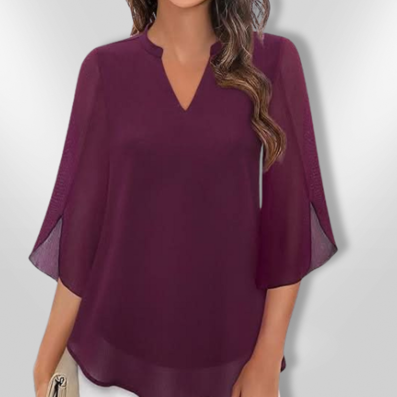Dam Blus V-Ringad Med Lätta Ärmar Polyester 1