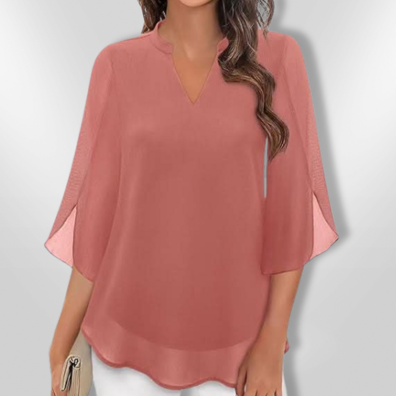 Dam Blus V-Ringad Med Lätta Ärmar Polyester 4
