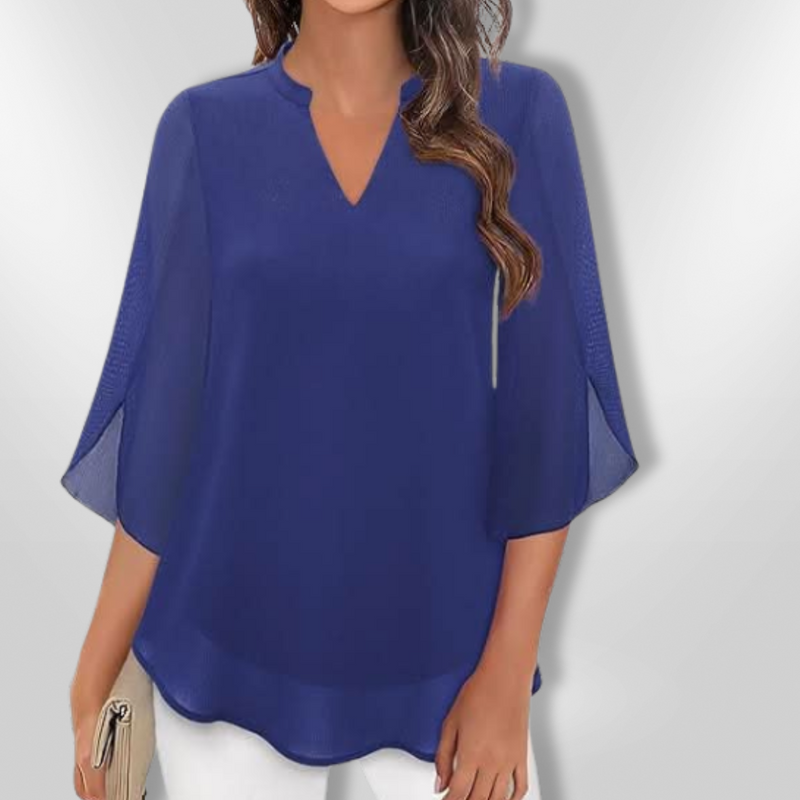 Dam Blus V-Ringad Med Lätta Ärmar Polyester 5