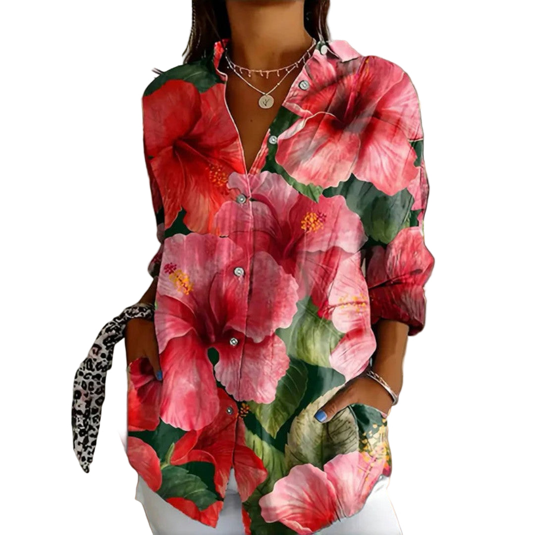 Dam Blus Vintage Stil i Bomull 0