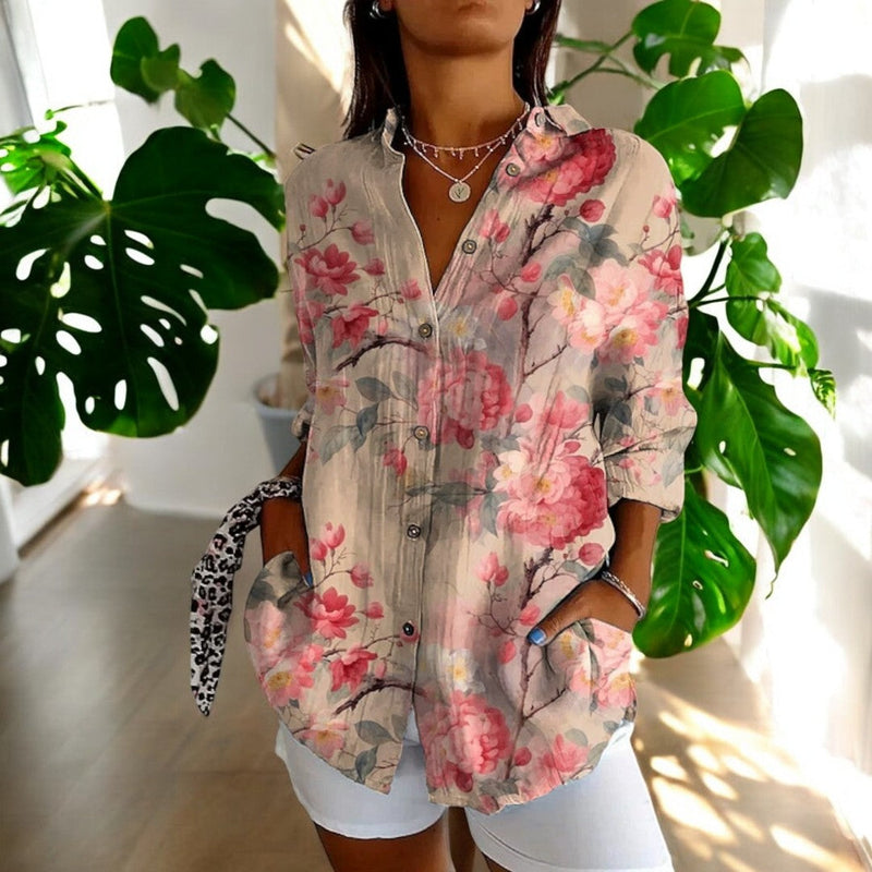 Dam Blus Vintage Stil i Bomull 10