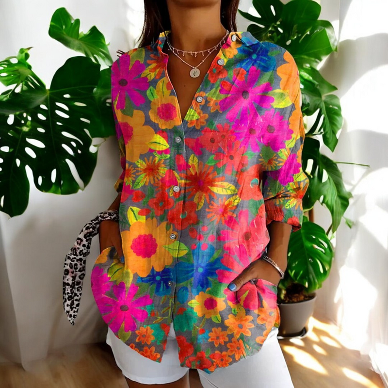 Dam Blus Vintage Stil i Bomull 11
