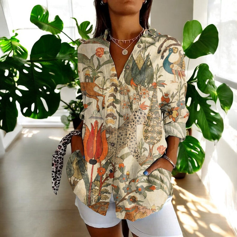 Dam Blus Vintage Stil i Bomull 2