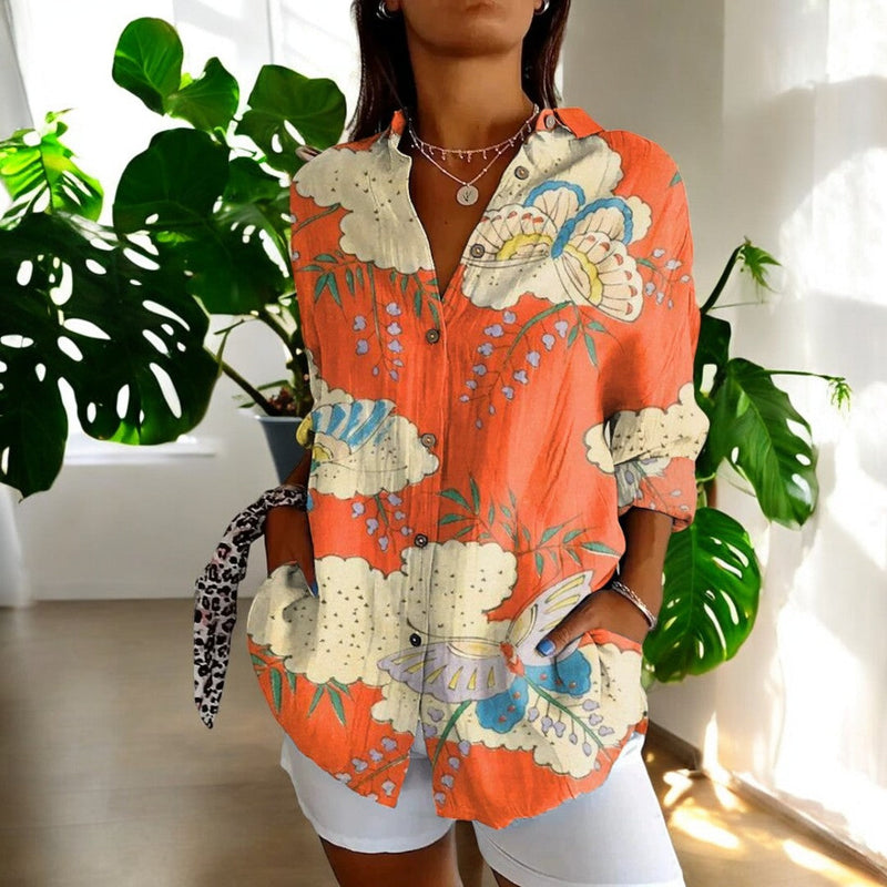 Dam Blus Vintage Stil i Bomull 3