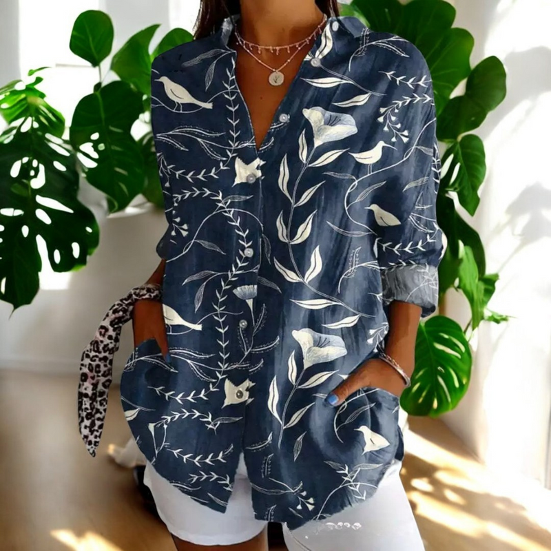 Dam Blus Vintage Stil i Bomull 8