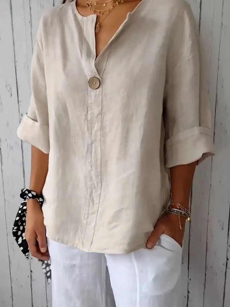 Dam Blus med Notch och Linneblandning Plus Size 2