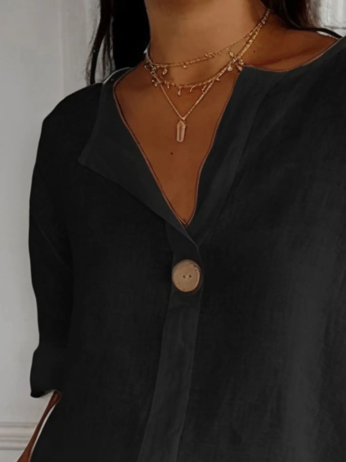 Dam Blus med Notch och Linneblandning Plus Size 5