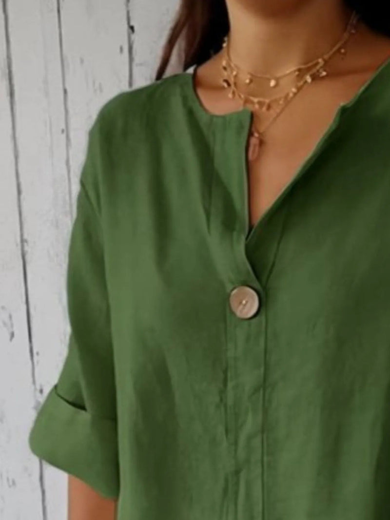 Dam Blus med Notch och Linneblandning Plus Size 7