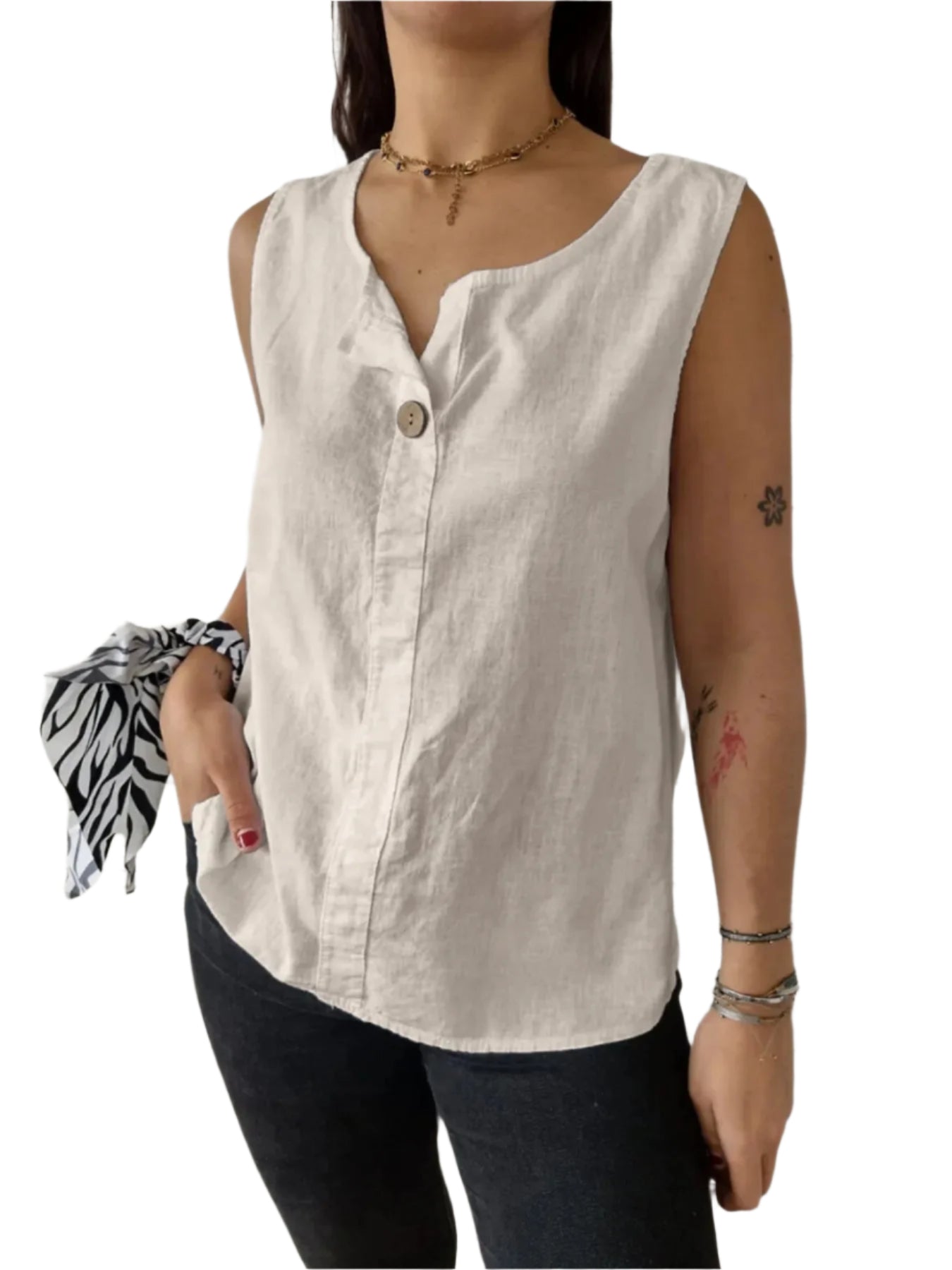 Dam Blus utan ärmar i Linne Casual 0