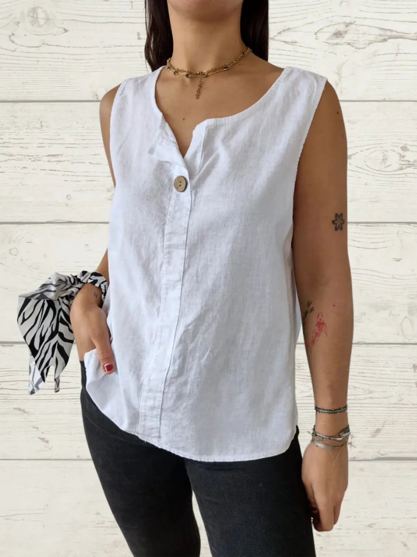 Dam Blus utan ärmar i Linne Casual 9