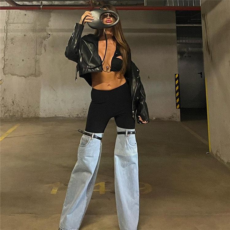 Dam Byxor Högmidjade Raka Vida Ben Denim 3