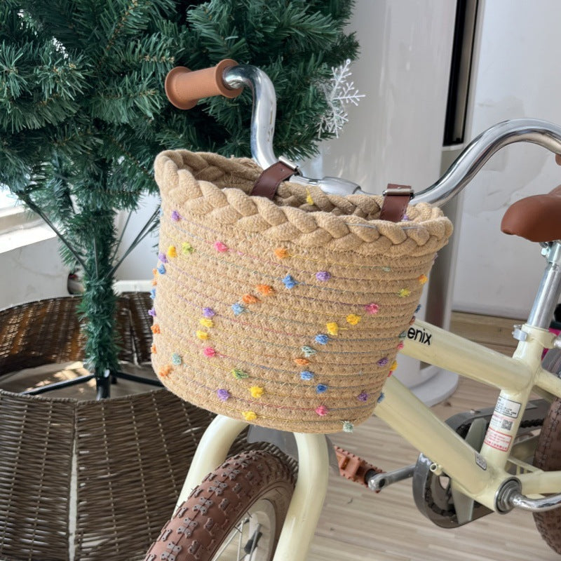 Dam Cykelkorg Flätad med Pom Pom och Justerbara Remmar 0