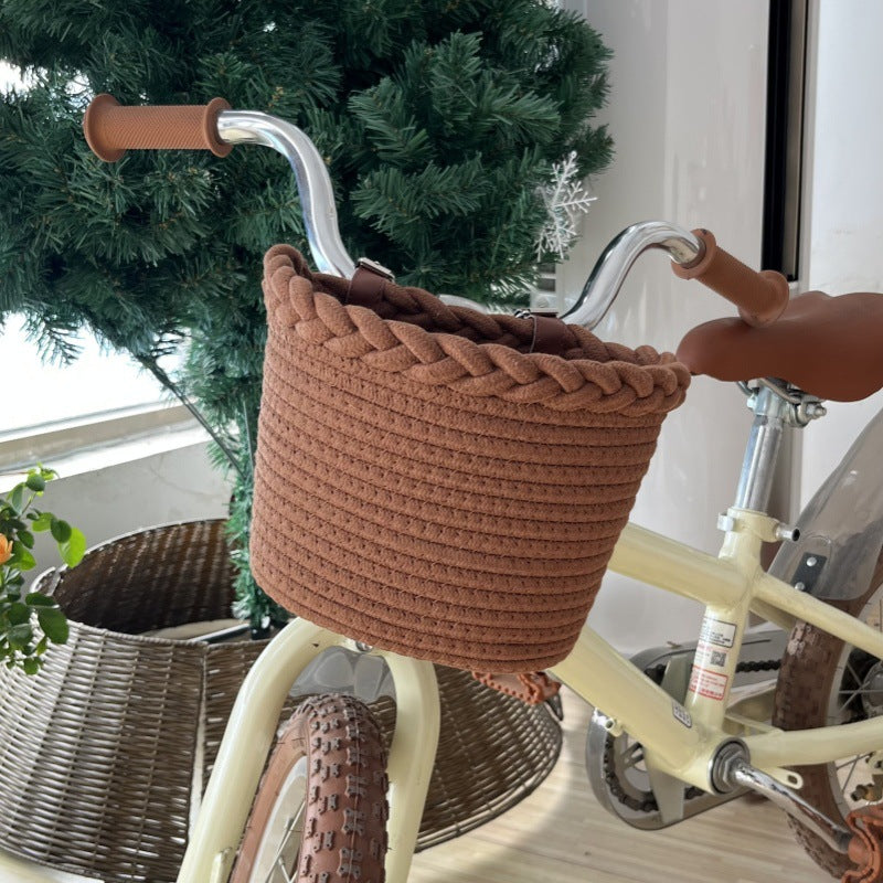 Dam Cykelkorg Flätad med Pom Pom och Justerbara Remmar 3