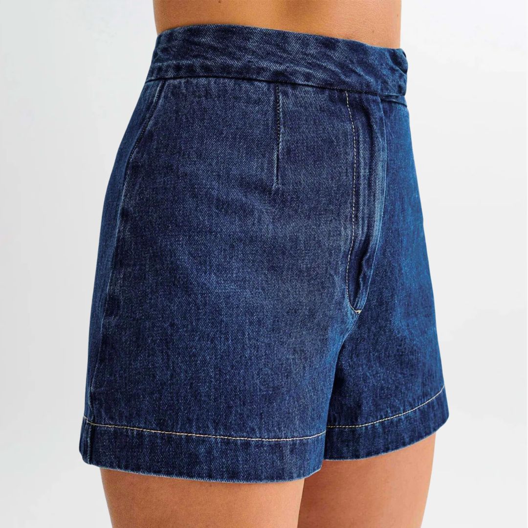 Dam Denim Set Med Ärmlös Topp Och Högmidjade Shorts 4