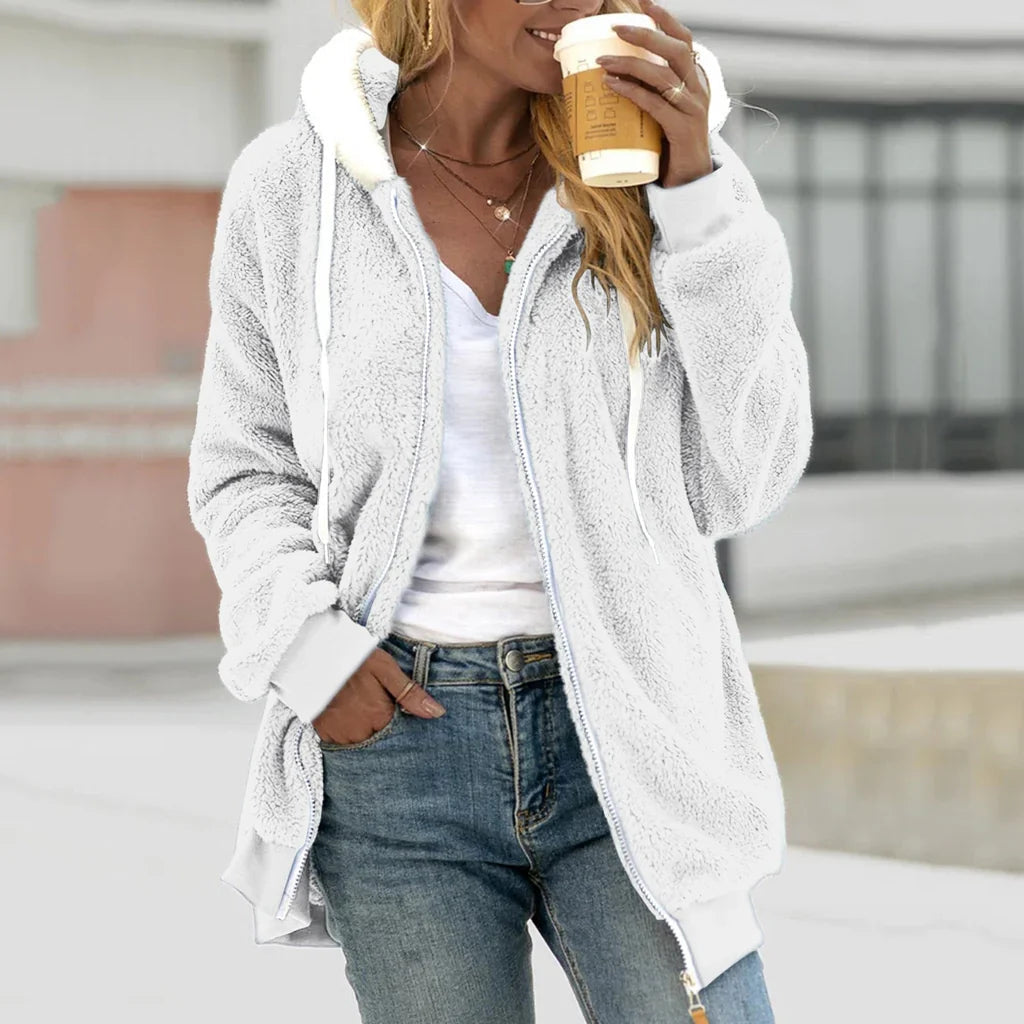 Dam Fleece Cardigan Oversized med Huva 2