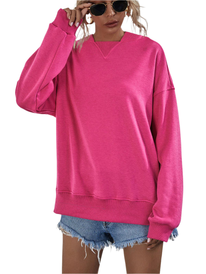Dam Hoodie med Droppade Axlar och Slitsar 0