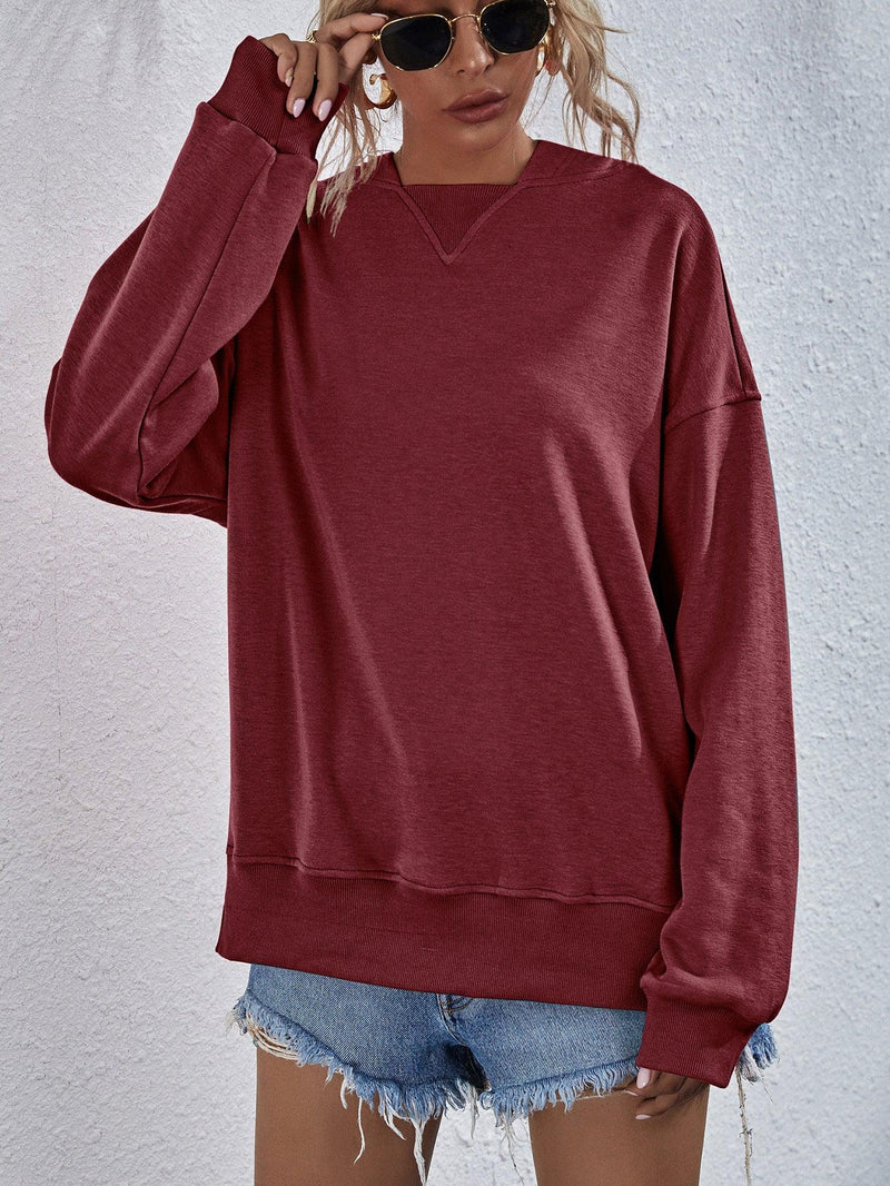 Dam Hoodie med Droppade Axlar och Slitsar 11