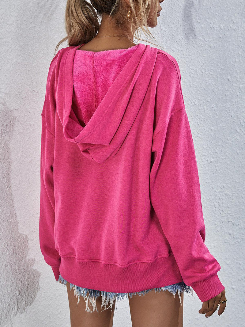 Dam Hoodie med Droppade Axlar och Slitsar 1