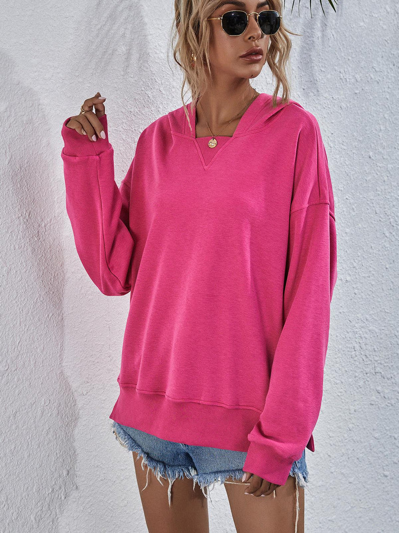 Dam Hoodie med Droppade Axlar och Slitsar 4
