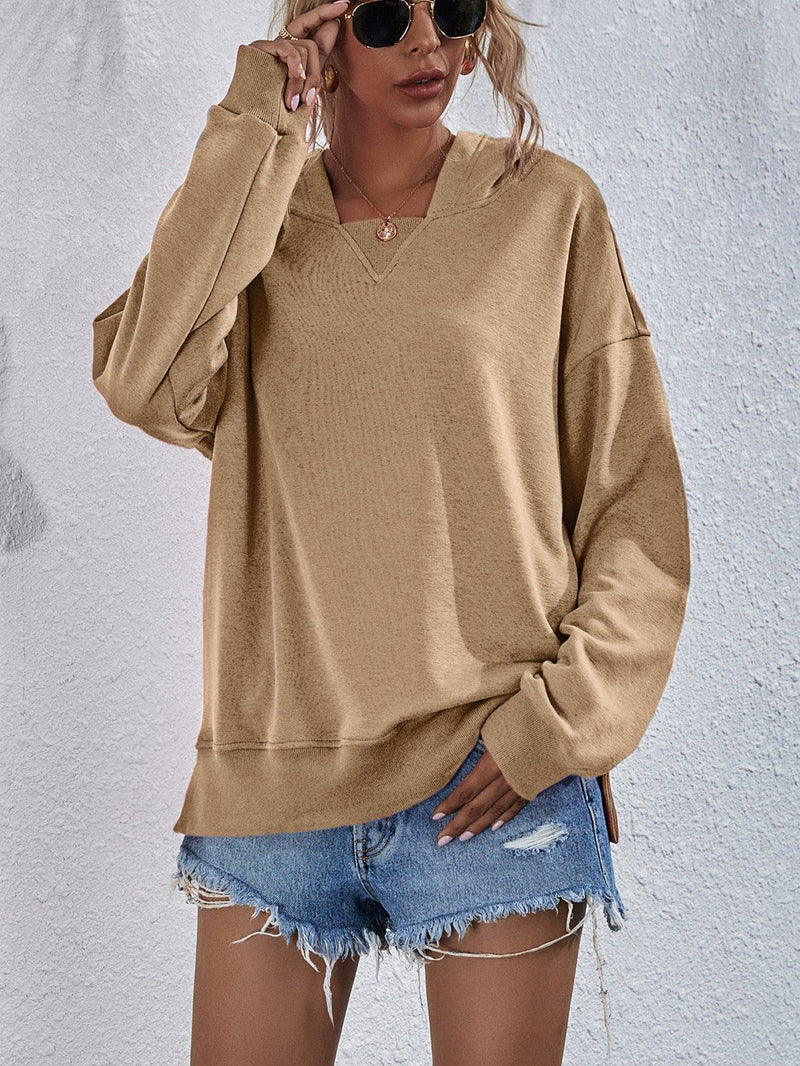 Dam Hoodie med Droppade Axlar och Slitsar 5