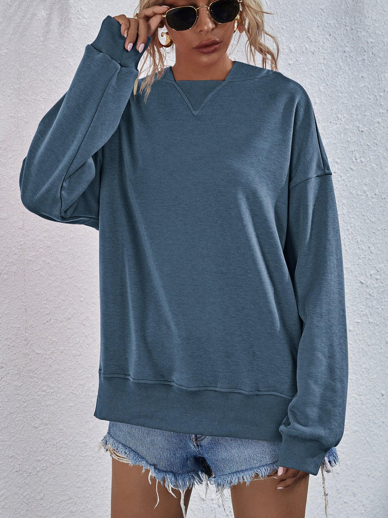 Dam Hoodie med Droppade Axlar och Slitsar 6