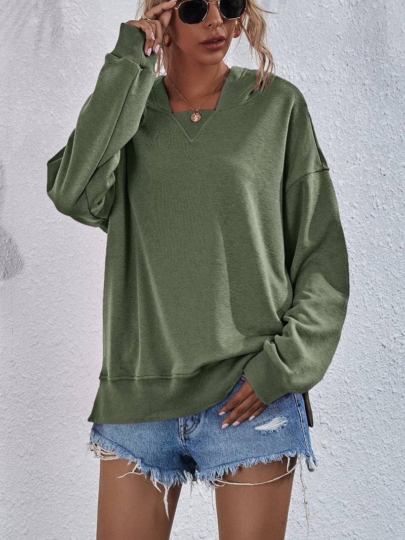 Dam Hoodie med Droppade Axlar och Slitsar 7