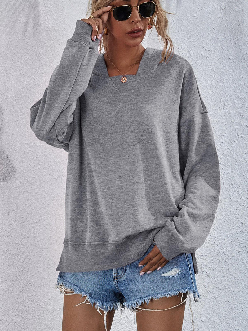 Dam Hoodie med Droppade Axlar och Slitsar 9