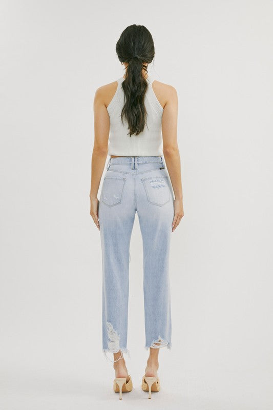 Dam Jeans Hög Midja Distressed Ljus Denim 2